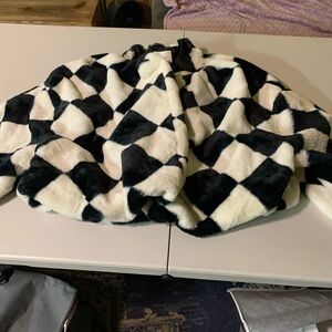 Black and White Checkered Faux Fur Jacket
